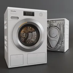 Highly detailed 3D rendering of a front-loading washing machine for Blender graphics projects.