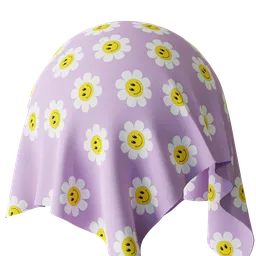 High-resolution PBR smiling flowers fabric pattern for 3D modeling in Blender and other software.