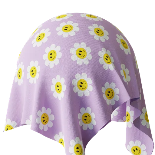 High-resolution PBR smiling flowers fabric pattern for 3D modeling in Blender and other software.