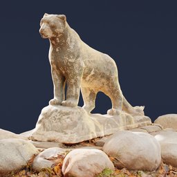 "High-detail Big Cat Statue 3D model created in Blender 3D, with 4K textures. Perfect for artistic or educational projects, this sculpture was modeled after a Sabertooth cat and is ideal for museum catalogs or digital assets."