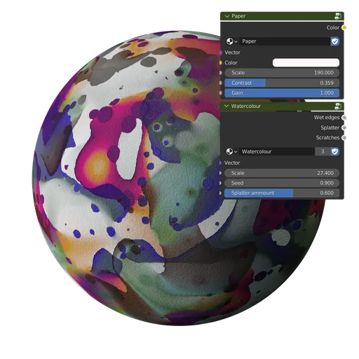 Colorful procedural PBR texture with abstract paint patterns for Blender 3D artists.