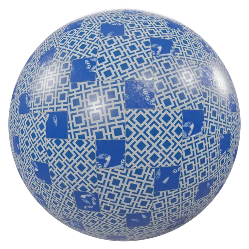 High-resolution PBR material preview of blue and white tiles for Blender 3D.