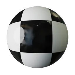 Procedural black and white checkered PBR material for 3D modeling in Blender, suitable for various interior designs.