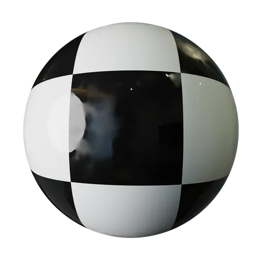 Procedural black and white checkered PBR material for 3D modeling in Blender, suitable for various interior designs.