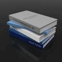 Realistic 3D rendered stack of blue and grey magazines for Blender modeling.