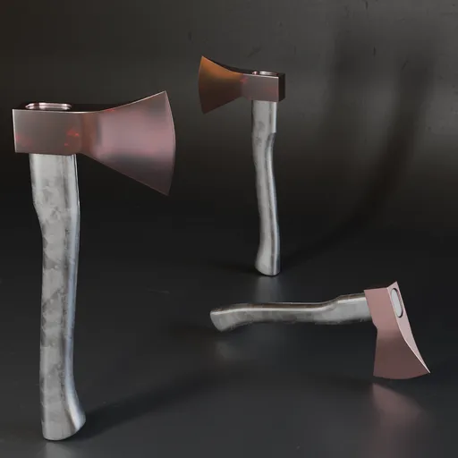 Detailed lowpoly Blender 3D model of an axe with high-quality metal materials, suitable for war game designs.