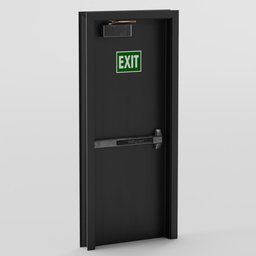 "Blender 3D model of an exit door with an exit sign, suitable for various scenes. This realistic 3D model features a rusty and weathered appearance, giving it a unique charm. Perfect for Blender 3D projects in need of a functional and visually appealing exit door."