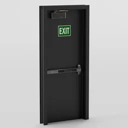 "Blender 3D model of an exit door with an exit sign, suitable for various scenes. This realistic 3D model features a rusty and weathered appearance, giving it a unique charm. Perfect for Blender 3D projects in need of a functional and visually appealing exit door."