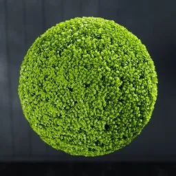 "Artificial ball croissant 3D model for Blender 3D - a vibrant green topiary made of brushed steel with thin depth of field. Ideal for nature-indoor themed projects. Created with Bagapie Geometry nodes addon."