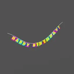 Colorful 3D Happy Birthday banner model for party scene rendering in Blender.