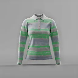 Heathered Green Stripe Long-Sleeve Polo