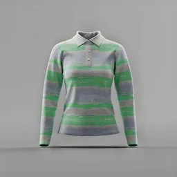 Heathered Green Stripe Long-Sleeve Polo