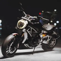 "Get revved up with our high-detail 3D model of the Ducati Diavel motorcycle for Blender 3D. Featuring the XDiavel S design, this product render showcases the muscly and trendy brute, parked in a lot with city lights in the background. Perfect for your transportation visualization needs."