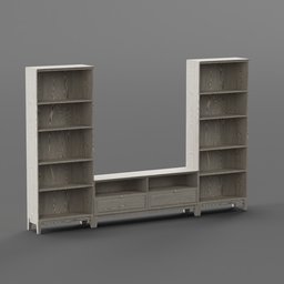 Detailed 3D model of a modern L-shaped bookshelf cabinet, optimized for Blender with realistic textures and lighting.