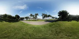 Sunny cityscape HDR with palm trees, grass, and a clear morning sky for realistic scene lighting.