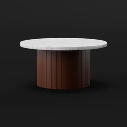 "Stunning Blender 3D model of a marble center table with a wooden base. This luxurious 3D asset features a close-up view, showcasing its exquisite design with a marble top. Perfect for interior design projects and compatible with Blender 3D software."
