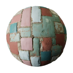 Seamless PBR Old Tile Texture for 3D modeling in Blender, weathered and colorful for realistic abandoned environments