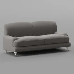 Detailed realistic 3D model of a grey fabric sofa with cushions, compatible with Blender rendering.