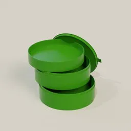 Green round Blender 3D model container with open lid, showcasing materialiq 2k textures.