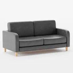 "3D model of a gray leather sofa with wooden legs in Blender 3D, featuring blocky shape and all quads topology. Inspired by Brian Snøddy with sharp nose and rounded edges. Perfect for 3D cell shading and featured on Dribble."