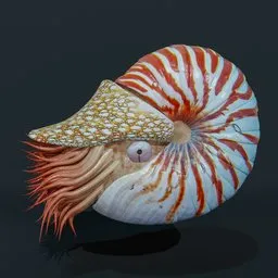 Detailed 3D render of a spiral-shelled marine creature with tentacles, ideal for Blender artists.