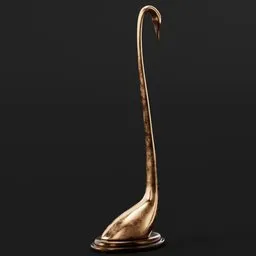 "Gold swan sculpture, inspired by the game Pathologic 2 and the fishing pole from The Mandalorian (2019), showcasing its unusually unique beauty. This award-winning 3D model in Blender 3D features a long neck, alien antenna, and thick smooth Warframe legs, making it a perfect addition for creative projects."