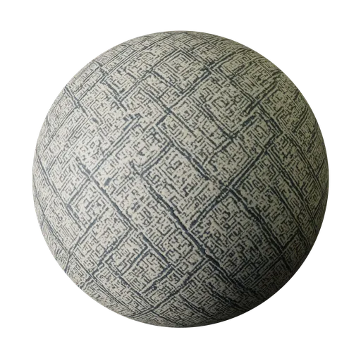 High-resolution PBR carpet texture for 3D materials, featuring intricate blue and tan patterns suitable for Blender and other 3D apps.