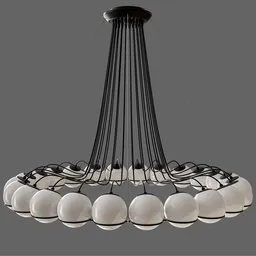 Detailed 3D model of an opaline glass chandelier with adjustable champagne structure, ideal for high-quality Blender renderings.