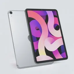 "IPad Air 2022 - A close-up of a tablet computer with a curved display, rendered with high-quality details. This 3D model is compatible with Blender 3D for a realistic experience."