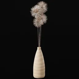 Detailed 3D rendering of a dandelion seed head in a vase for Blender artists and 3D design enthusiasts.