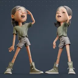 Playful Stylized Girl in Olive Green