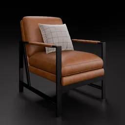 Detailed 3D modeled leather armchair with cushion, realistic texture, suited for Blender renderings.
