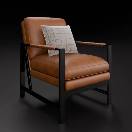 Detailed 3D modeled leather armchair with cushion, realistic texture, suited for Blender renderings.