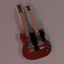 Detailed 3D render of a red double-neck electric guitar, compatible with Blender, showcasing craftsmanship.