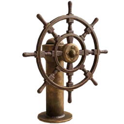 Detailed vintage-style 3D model of a ship's steering wheel, created in Blender, ideal for historical nautical scenes.