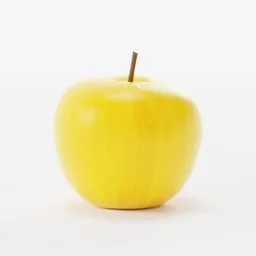 Realistic yellow apple 3D model with detailed texture and stem, optimized for Blender rendering.