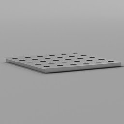 "Chromium square shower drain 3D model for Blender 3D, featuring a sleek metal tray with holes and tileable design. Perfect for your next bathroom 3D project. Created with BlenderKit."