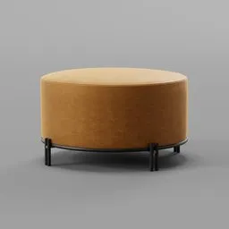 3D Blender model of a modern tan fabric upholstered stool with sleek black metallic legs.