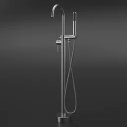 3D model of modern freestanding bathtub faucet with sleek design, high-quality rendering for Blender users.