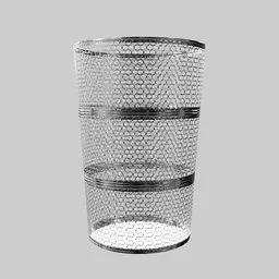"Lowpoly TrashCan with holes - metal garbage collector 3D model for Blender 3D. Perfect for game assets or architectural visualization. Accessible in the elements category of BlenderKit."