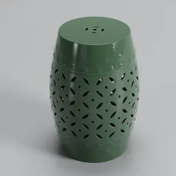 Green perforated garden seat 3D model with a modern design for Blender rendering, ideal for both indoor and outdoor scenes.