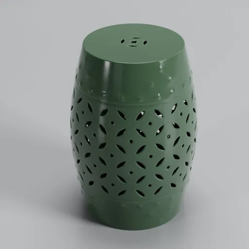 Green perforated garden seat 3D model with a modern design for Blender rendering, ideal for both indoor and outdoor scenes.