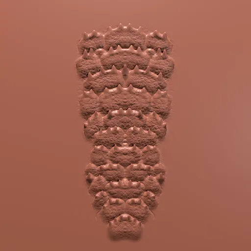 3D model detail of dragon scales pattern sculpted using specialized Blender sculpting brush.