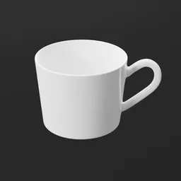 Realistic white ceramic mug 3D model on a plain background, perfect for Blender rendering projects.