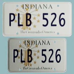 3D modeled Indiana vehicle license plate in Blender suitable for generic car and truck models.