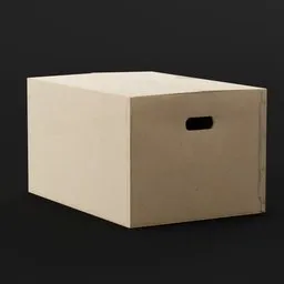 "Cardboard box 3D model with handle, ideal for Blender 3D projects. This lowpoly container, designed by Isamu Noguchi, features a white finish and realistic PBR material. Perfect as a background or environment prop in industrial and furniture design scenes."
