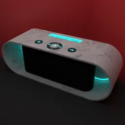 3D rendered Bluetooth speaker model featuring marble texture and cyan lighting, compatible with Blender 3D design.