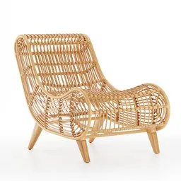 Detailed synthetic rattan 3D model of a bohemian-style lounge chair for Blender.