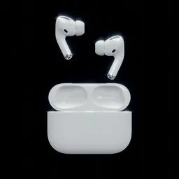 Detailed 3D rendering of wireless earbuds and case, compatible with Blender for audio design projects.