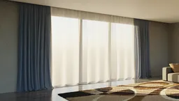 Realistic Blender 3D cloth-simulated curtains with PBR textures for interior visualization.